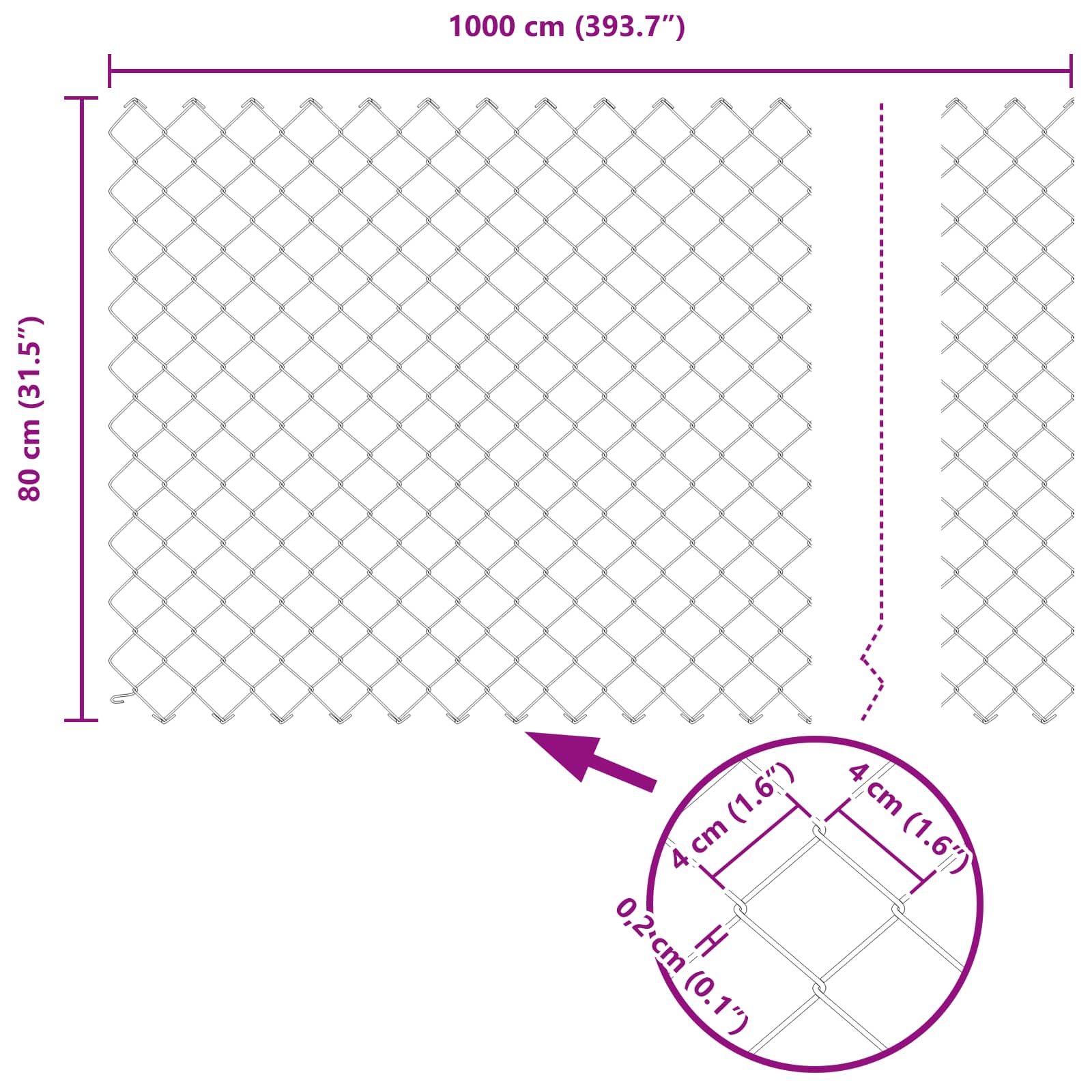 vidaXL Ogrodzenie łańcuchowe 10 x 0,8 m Stal galwanizowana Srebrny