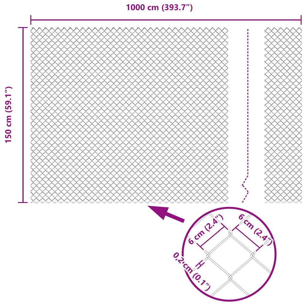 vidaXL Ogrodzenie łańcuchowe 10 x 1,5 m Stal galwanizowana Srebrny