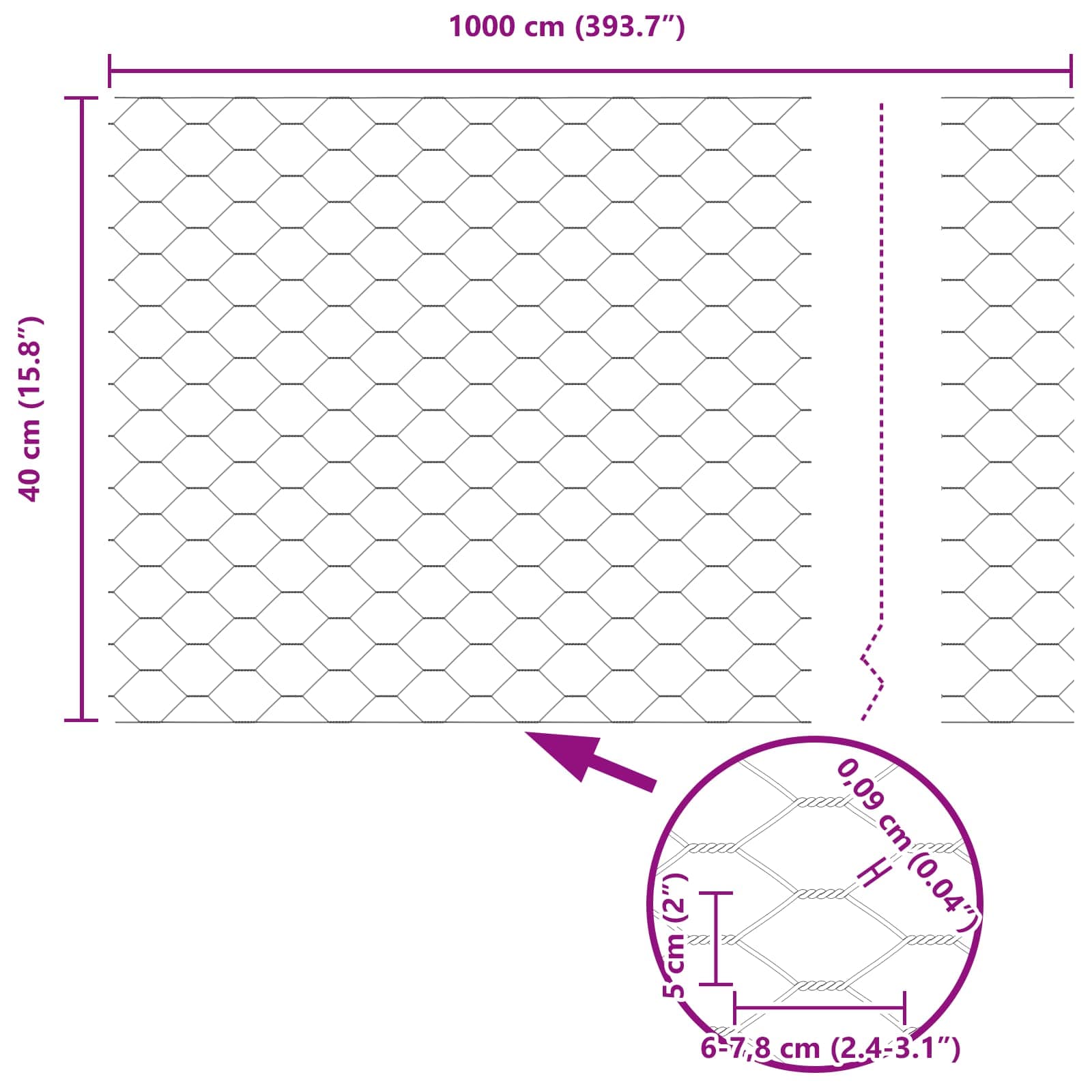 vidaXL Ogrodzenie heksagonalne Zielony 0,4 x 10 m PVC