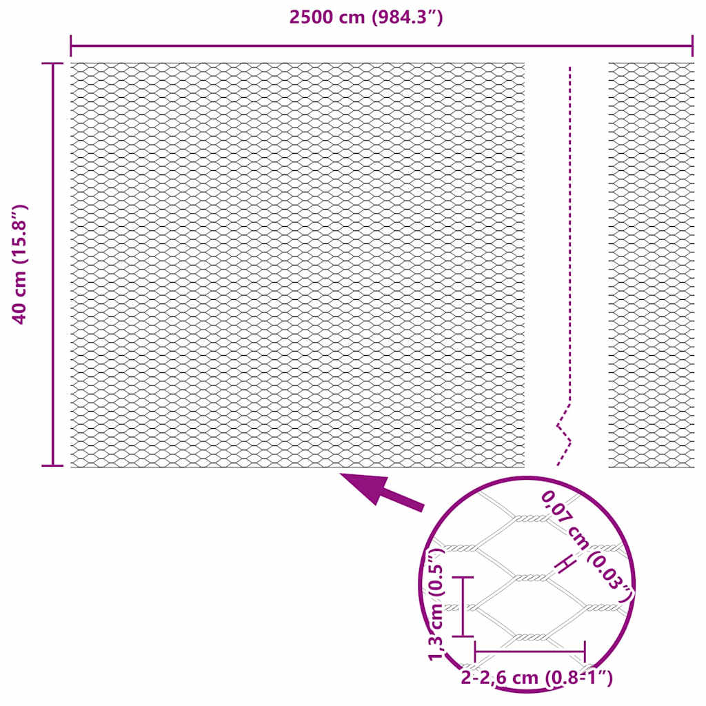 vidaXL Ogrodzenie heksagonalne Szary 0,4 x 25 m PVC