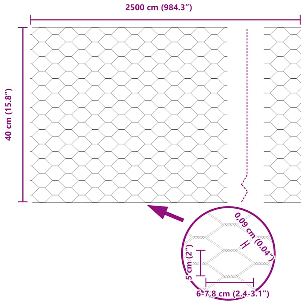 vidaXL Ogrodzenie heksagonalne Szary 0,4 x 25 m PVC