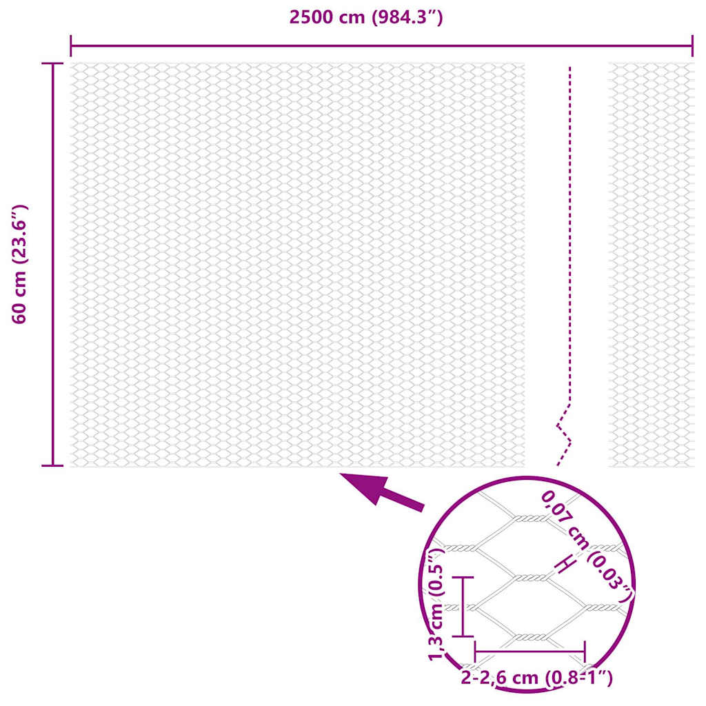 vidaXL Ogrodzenie heksagonalne Szary 0,6 x 25 m PVC
