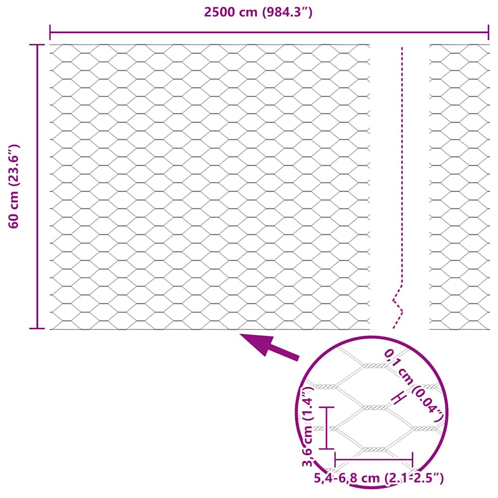 vidaXL Ogrodzenie heksagonalne Szary 0,6 x 25 m PVC