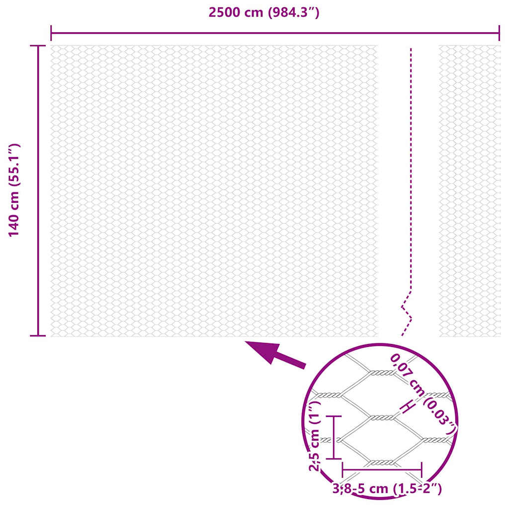 vidaXL Ogrodzenie heksagonalne Szary 1,4 x 25 m PVC