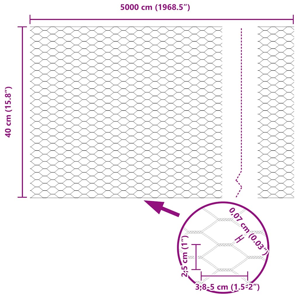 vidaXL Ogrodzenie heksagonalne Szary 0,4 x 50 m PVC
