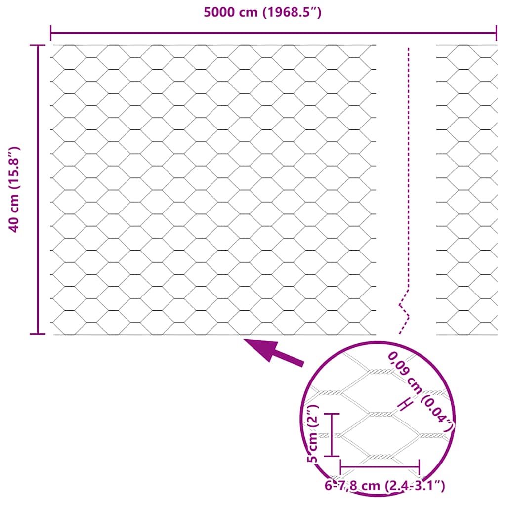 vidaXL Ogrodzenie heksagonalne Szary 0,4 x 50 m PVC