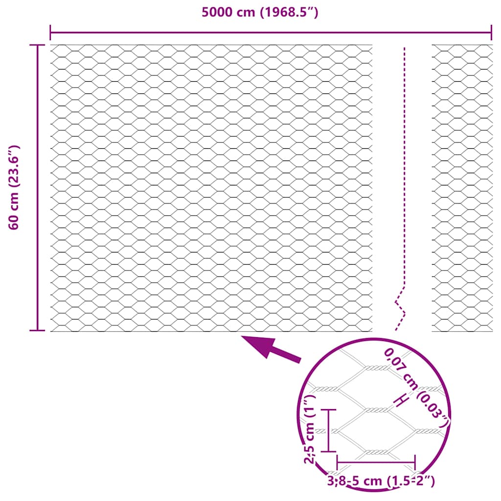 vidaXL Ogrodzenie heksagonalne Szary 0,6 x 50 m PVC