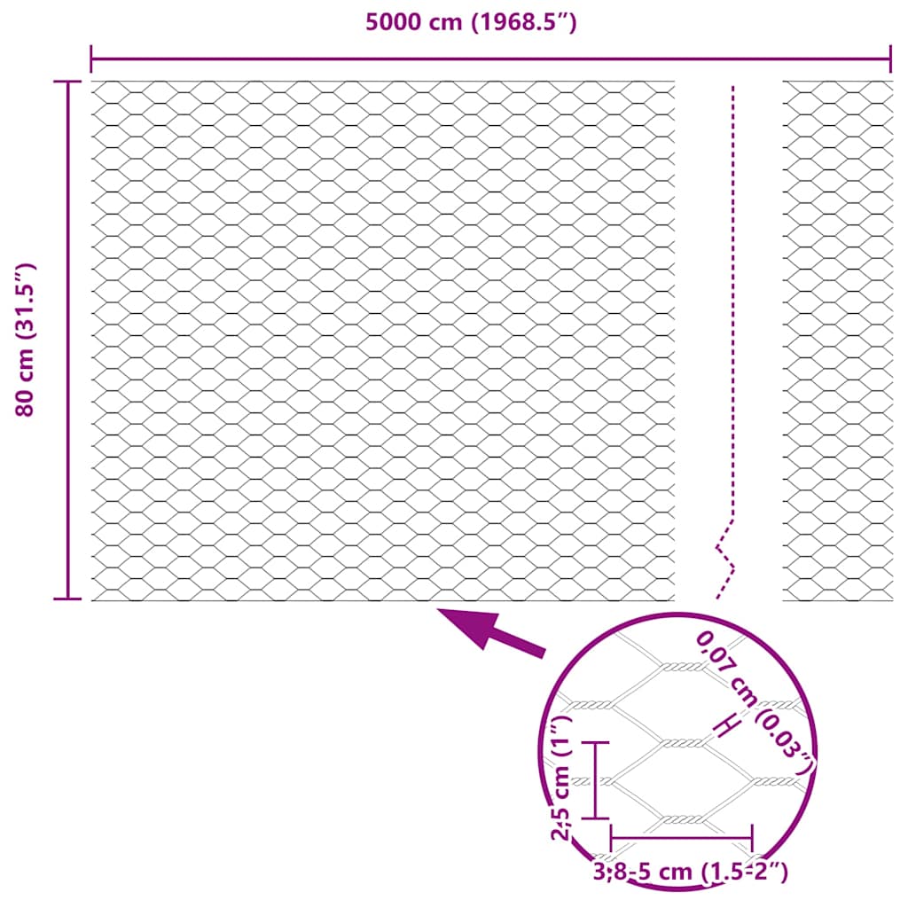 vidaXL Ogrodzenie heksagonalne Szary 0,8 x 50 m PVC
