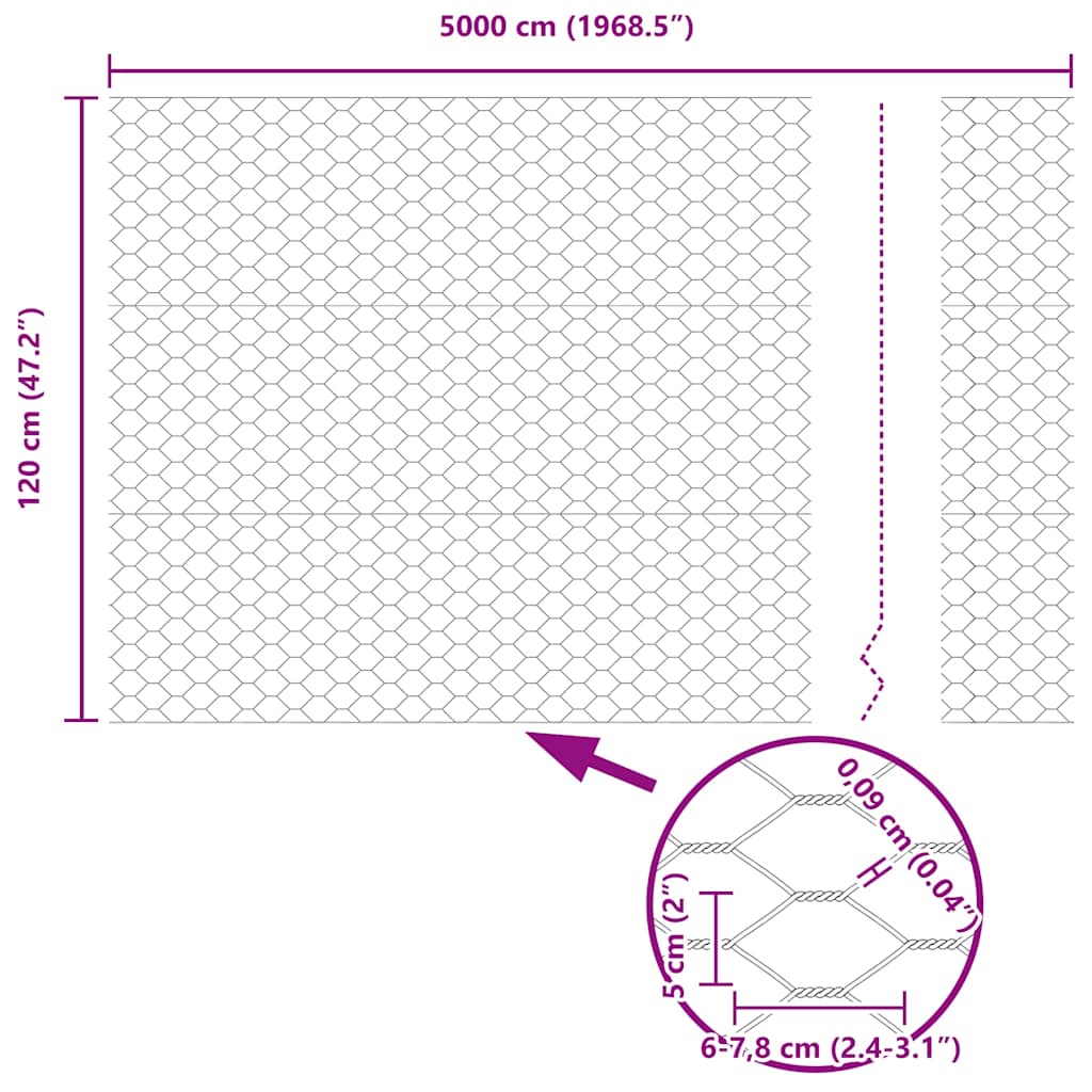 vidaXL Ogrodzenie heksagonalne Szary 1,2 x 50 m PVC