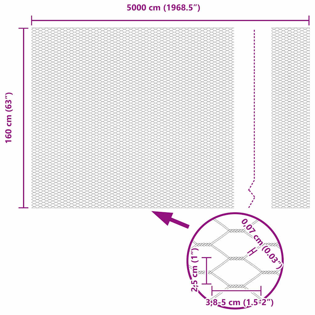 vidaXL Ogrodzenie heksagonalne Szary 1,6 x 50 m PVC