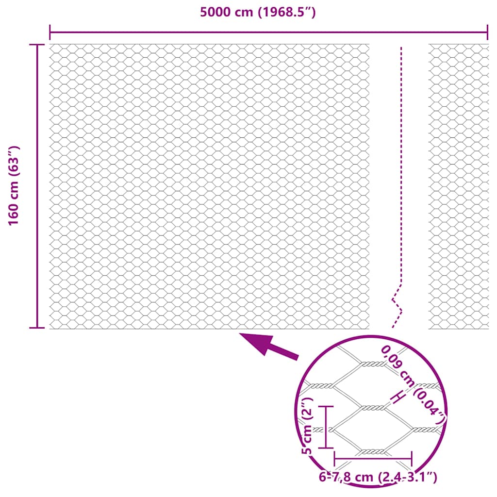 vidaXL Ogrodzenie heksagonalne Szary 1,6 x 50 m PVC