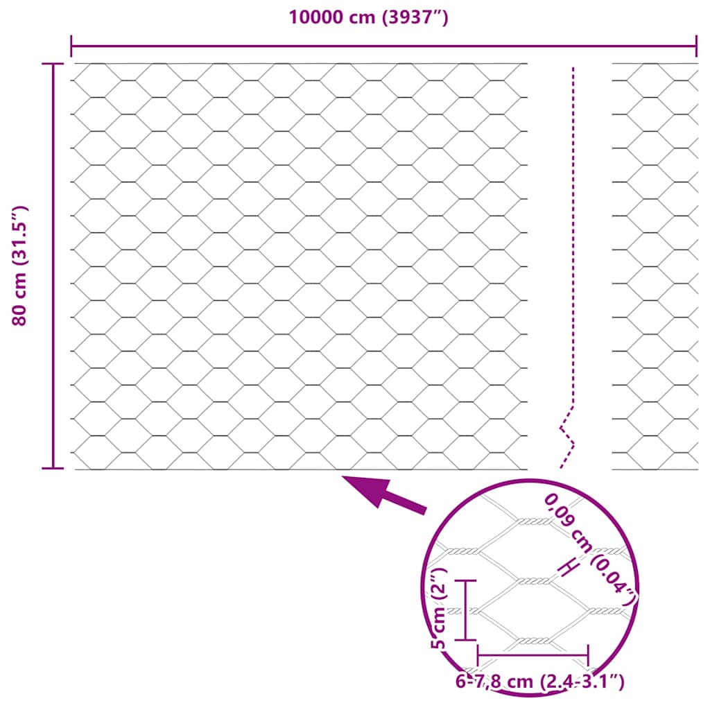 vidaXL Ogrodzenie heksagonalne Szary 0,8 x 100 m PVC
