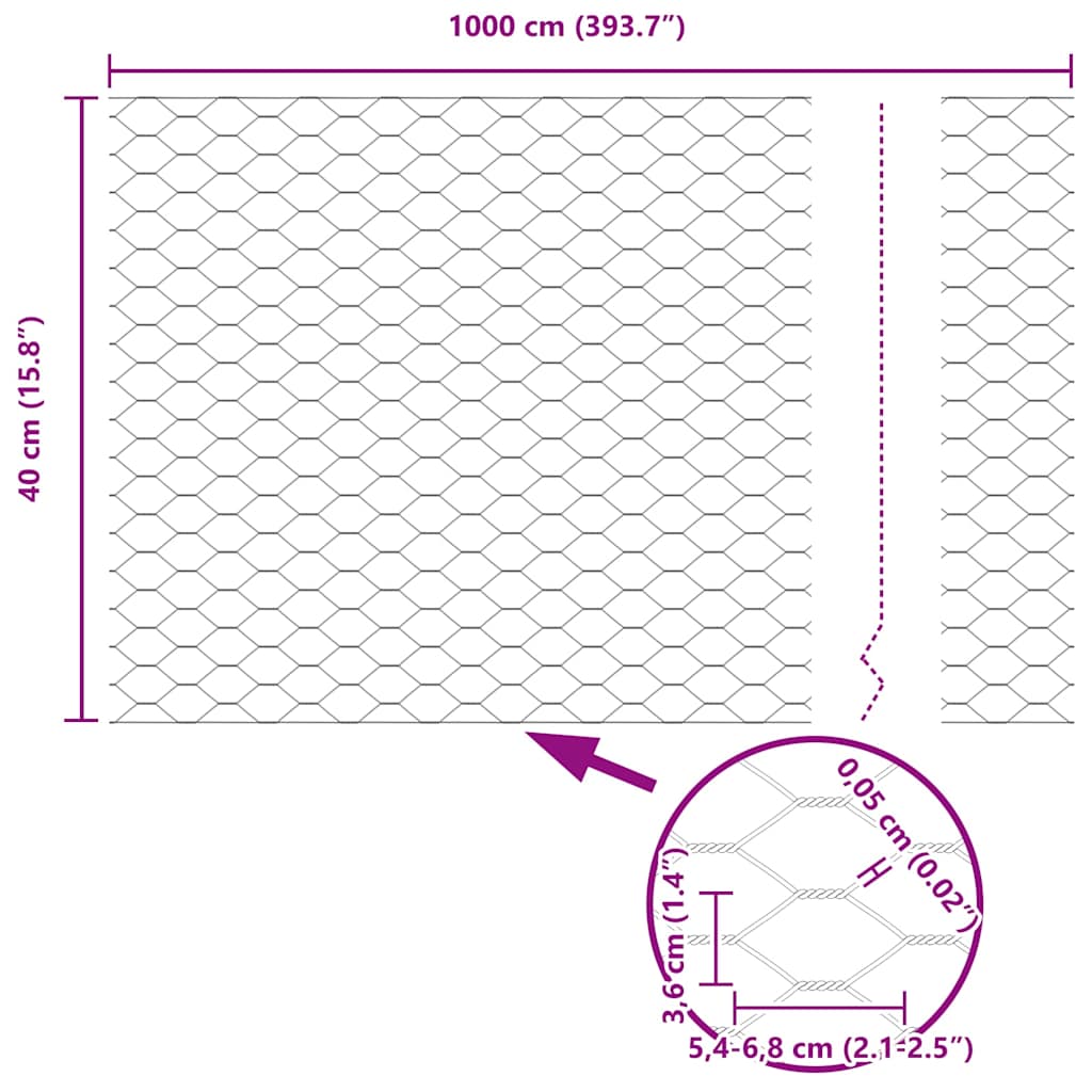 vidaXL Ogrodzenie heksagonalne Srebrny 0,4 x 10 m Stal galwanizowana
