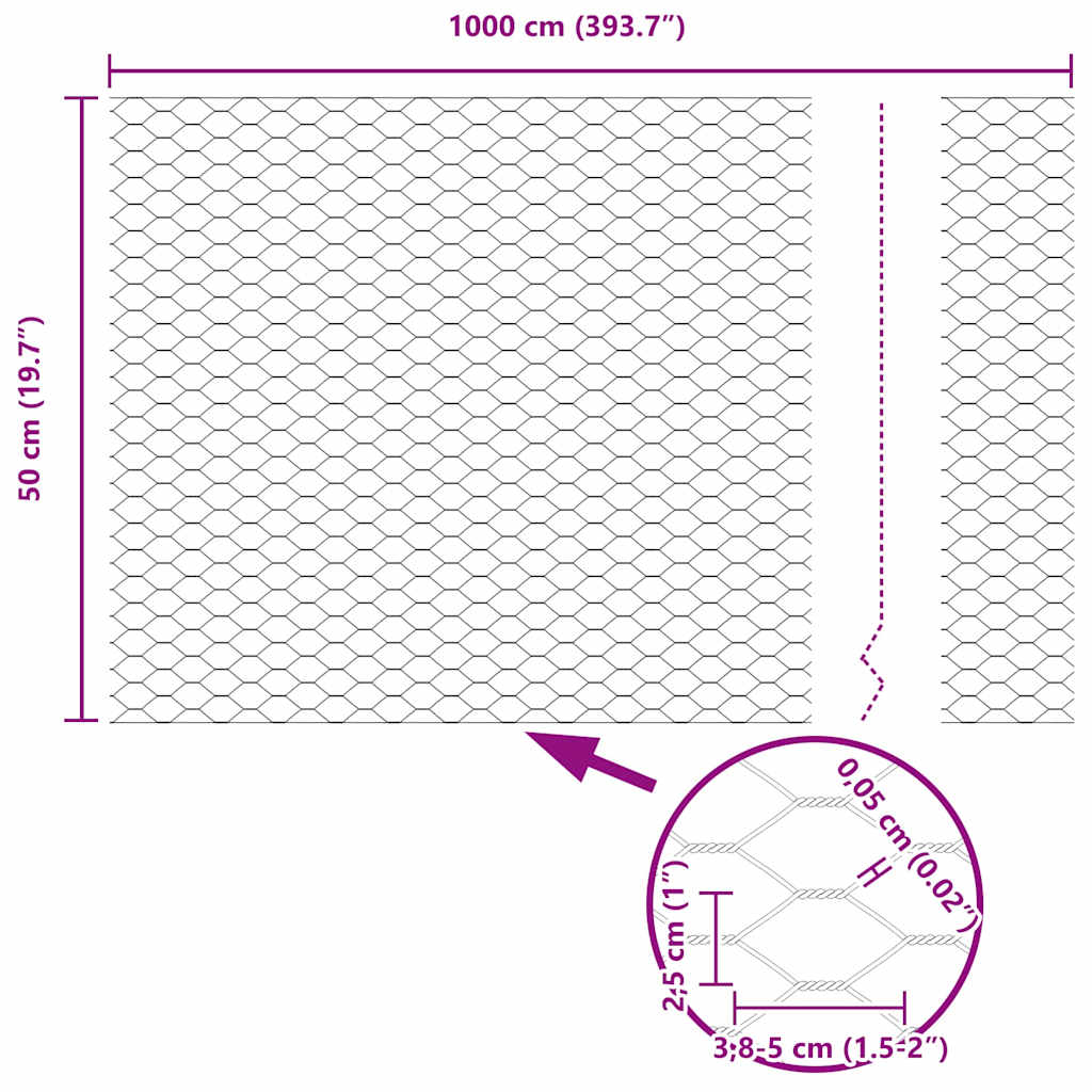 vidaXL Ogrodzenie heksagonalne Srebrny 0,5 x 10 m Stal galwanizowana