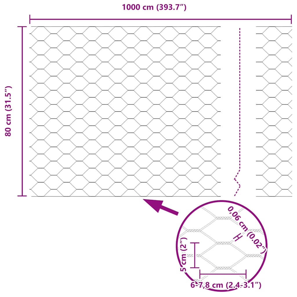 vidaXL Ogrodzenie heksagonalne Srebrny 0,8 x 10 m Stal galwanizowana