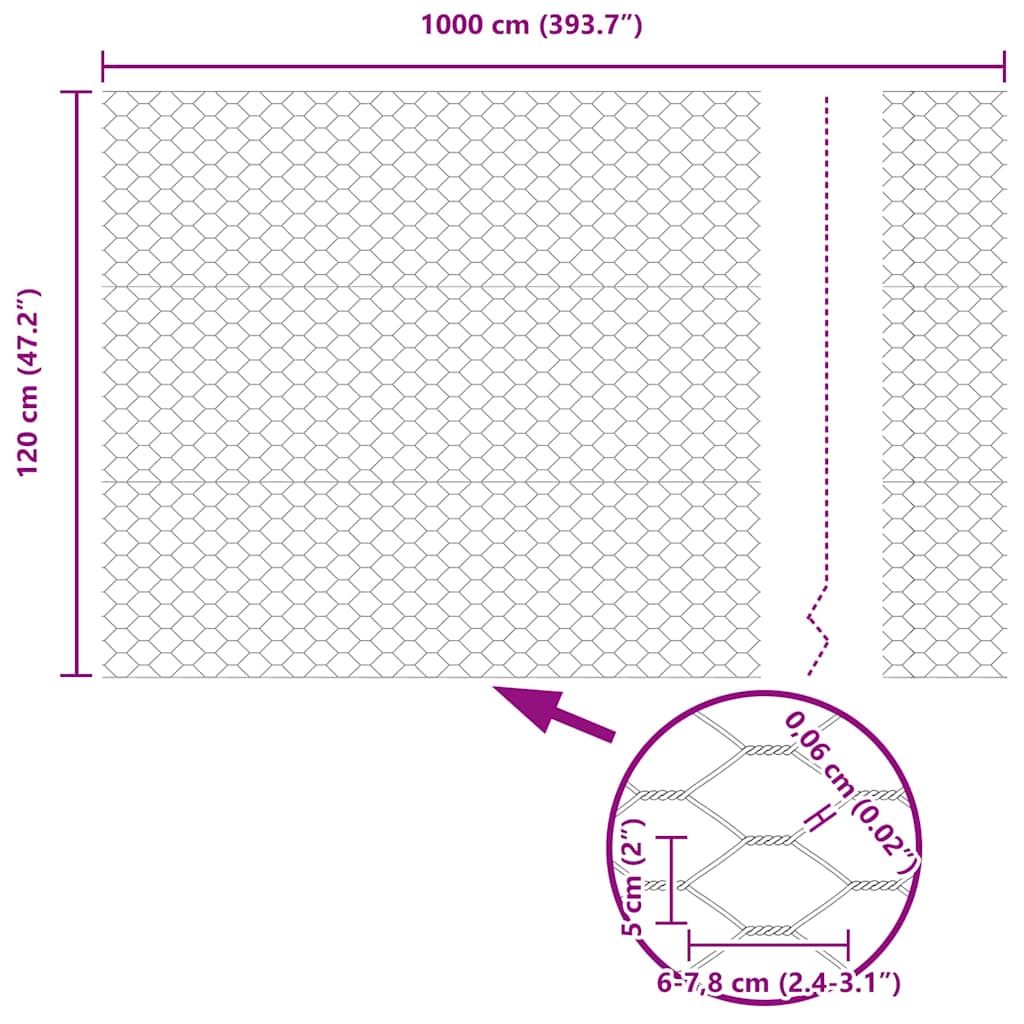 vidaXL Ogrodzenie heksagonalne Srebrny 1,2 x 10 m Stal galwanizowana