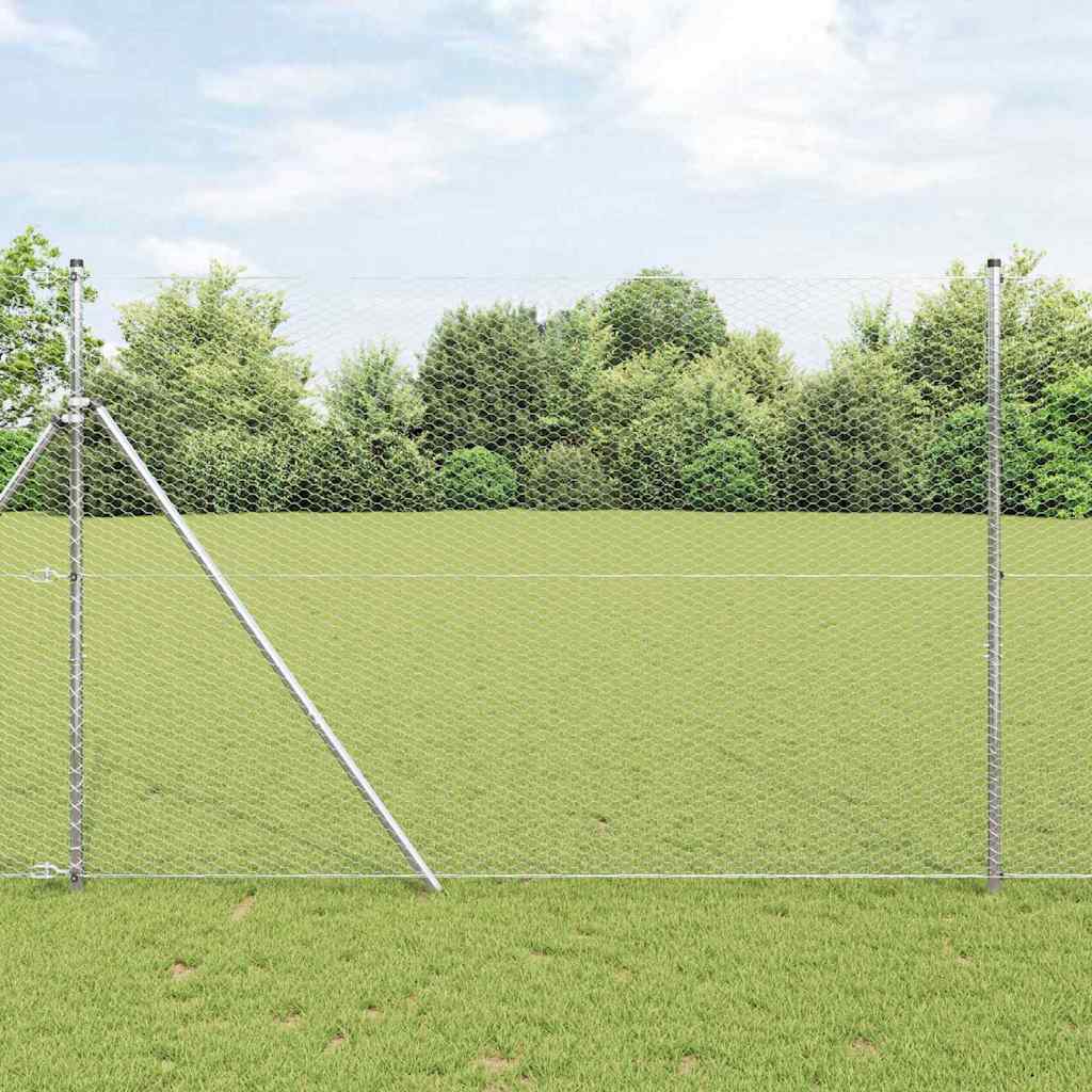 vidaXL Ogrodzenie heksagonalne Srebrny 1,5 x 10 m Stal galwanizowana