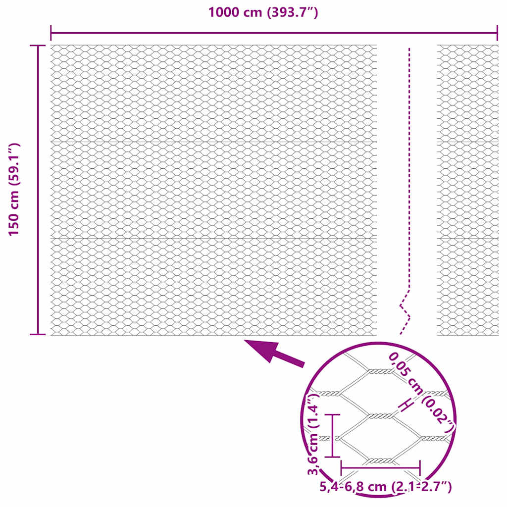 vidaXL Ogrodzenie heksagonalne Srebrny 1,5 x 10 m Stal galwanizowana