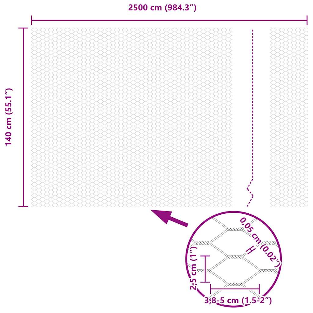 vidaXL Ogrodzenie heksagonalne Srebrny 1,4 x 25 m Stal galwanizowana