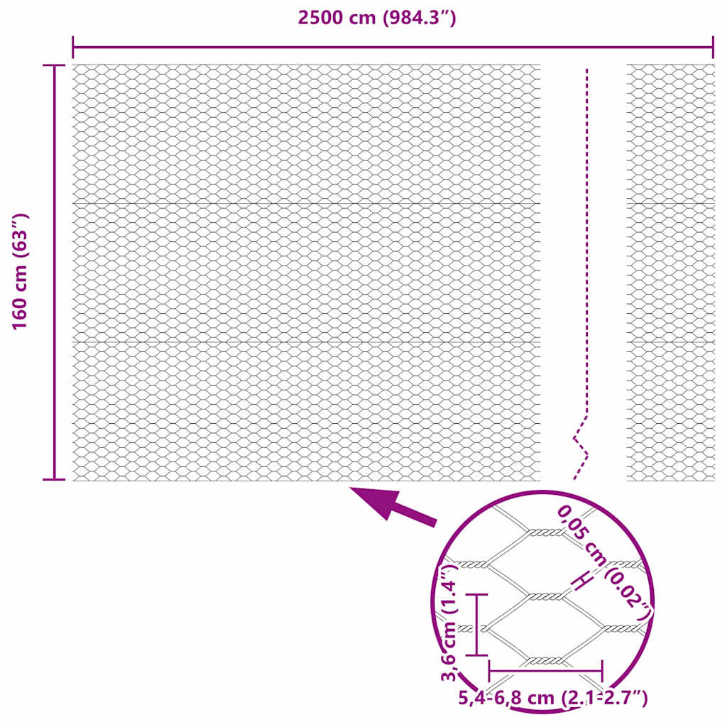 vidaXL Ogrodzenie heksagonalne Srebrny 1,6 x 25 m Stal galwanizowana