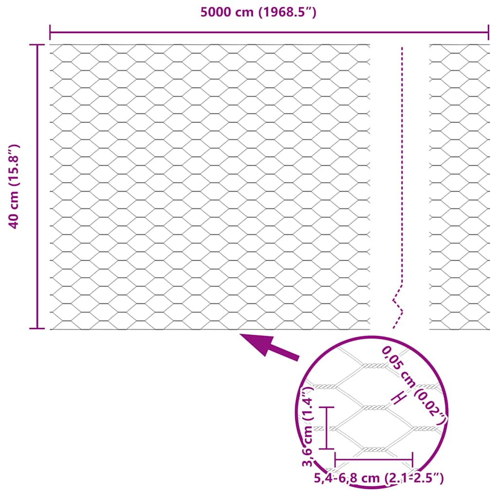 vidaXL Ogrodzenie heksagonalne Srebrny 0,4 x 50 m Stal galwanizowana