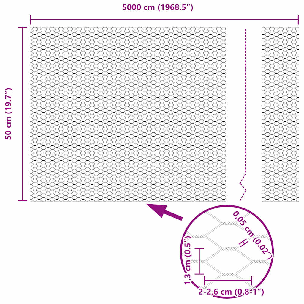 vidaXL Ogrodzenie heksagonalne Srebrny 0,5 x 50 m Stal galwanizowana