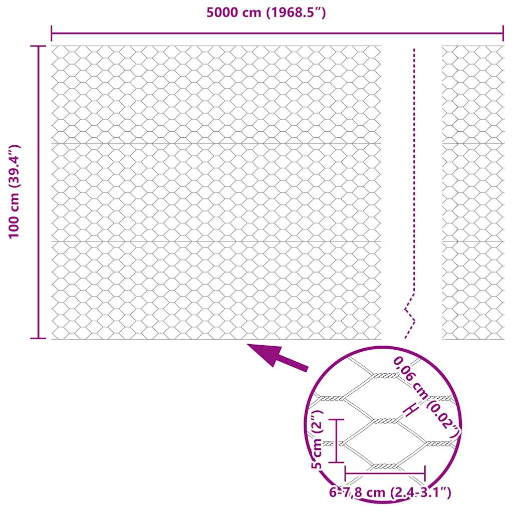 vidaXL Ogrodzenie heksagonalne Srebrny 1 x 50 m Stal galwanizowana