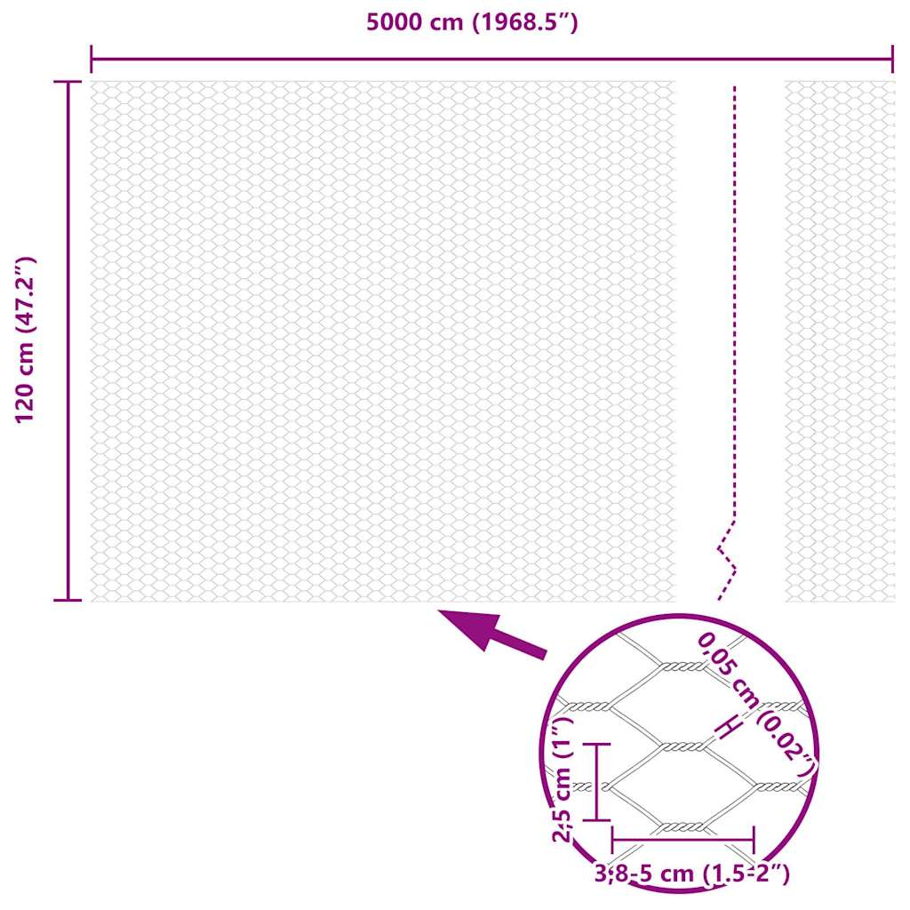 vidaXL Ogrodzenie heksagonalne Srebrny 1,2 x 50 m Stal galwanizowana