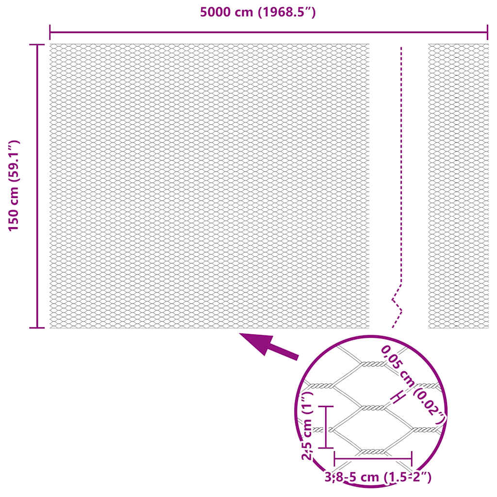 vidaXL Ogrodzenie heksagonalne Srebrny 1,5 x 50 m Stal galwanizowana