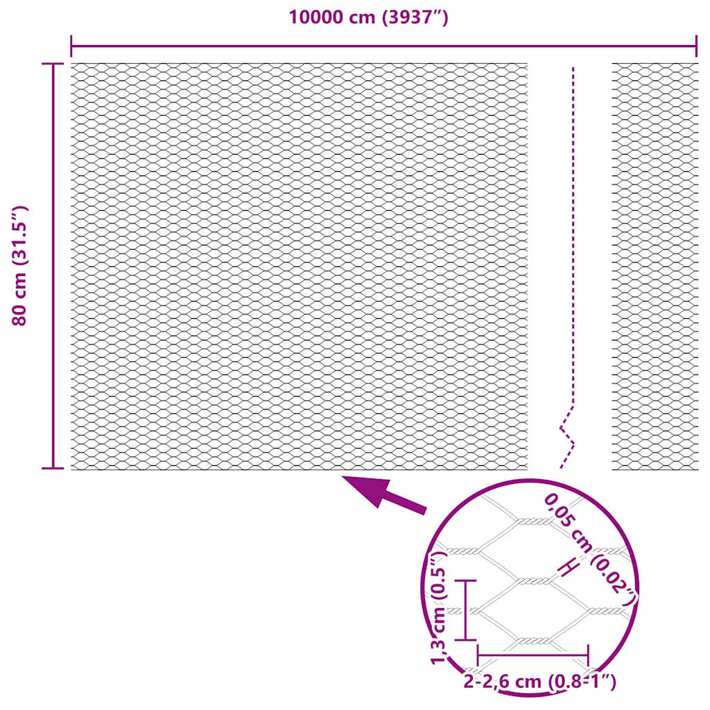 vidaXL Ogrodzenie heksagonalne Srebrny 0,8 x 100 m Stal galwanizowana