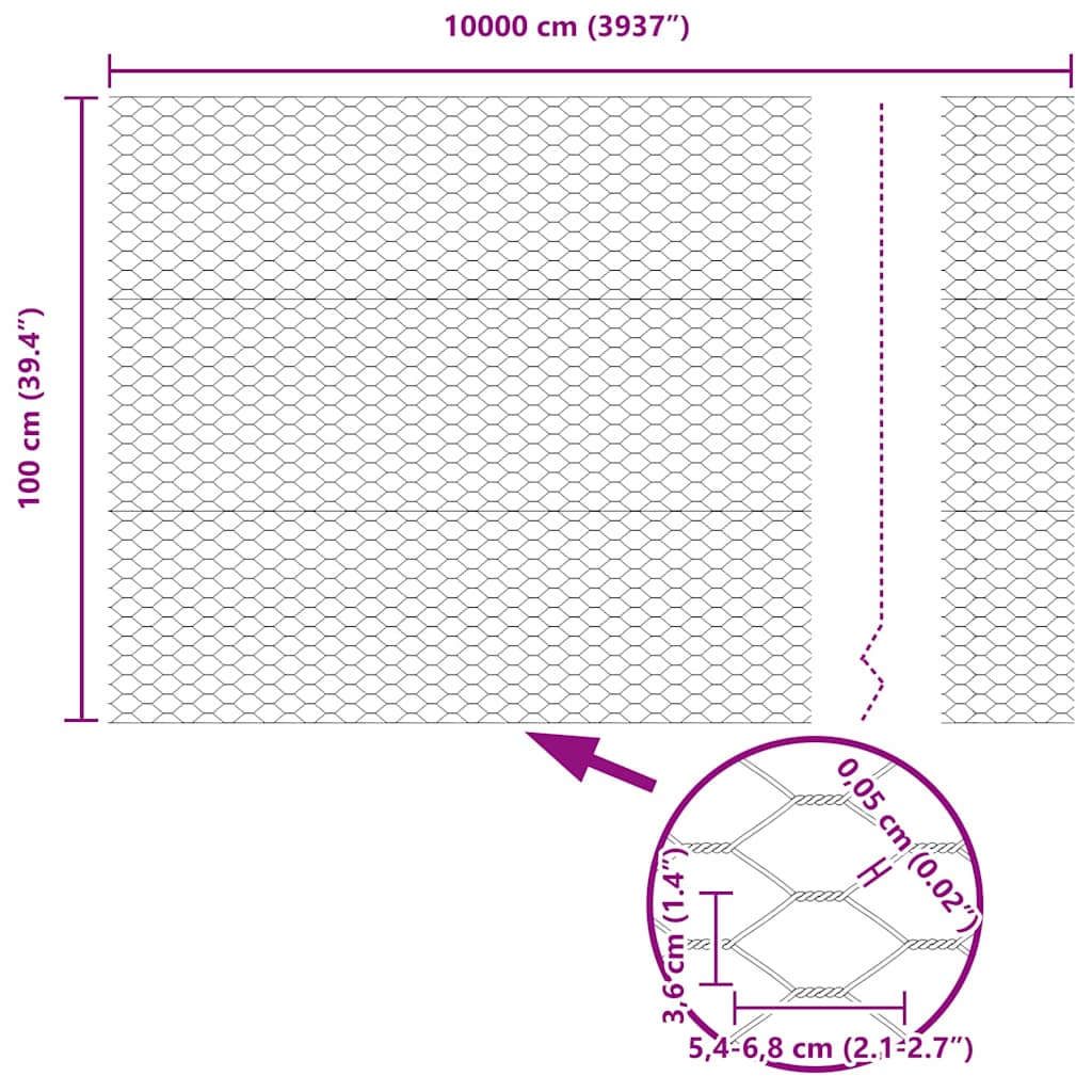 vidaXL Ogrodzenie heksagonalne Srebrny 1 x 100 m Stal galwanizowana