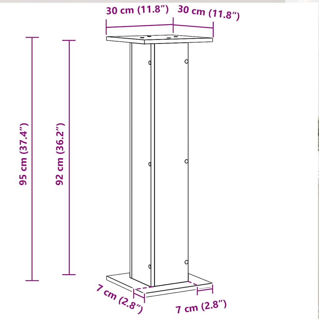 vidaXL Stojak na rośliny 2 pcs Czarny Dąb 30 x 30 x 95 cm