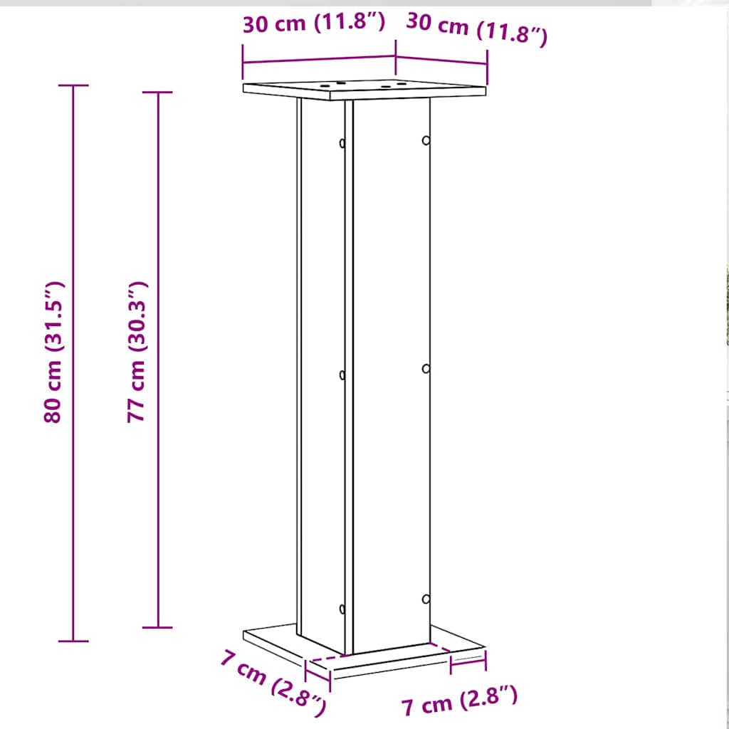 vidaXL Stojak na rośliny 2 pcs Czarny Dąb 30 x 30 x 80 cm