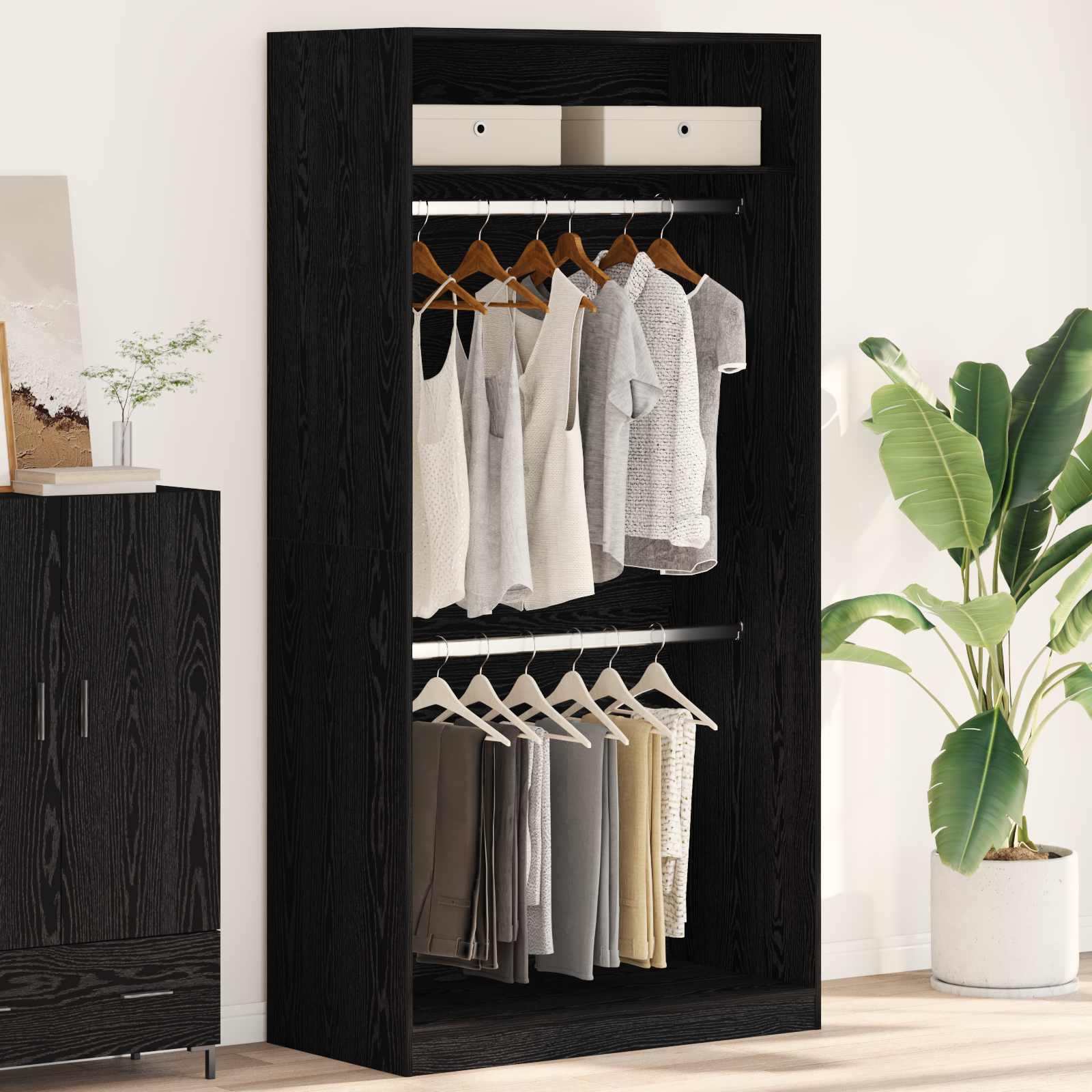 vidaXL Garderoba Czarny Dąb 100 x 50 x 200 cm Materiał drewnopochodny