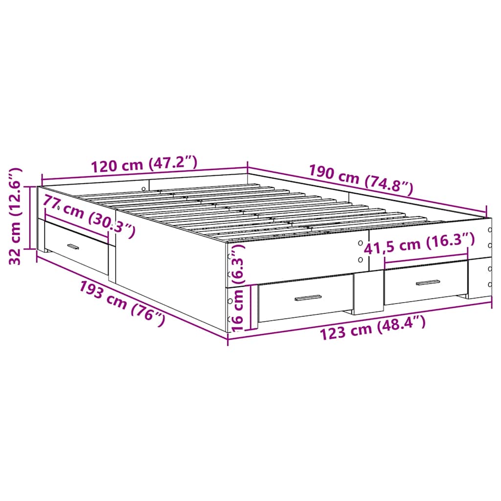 vidaXL Ramka łóżka Brązowy 120 x 190 cm Materiał drewnopochodny
