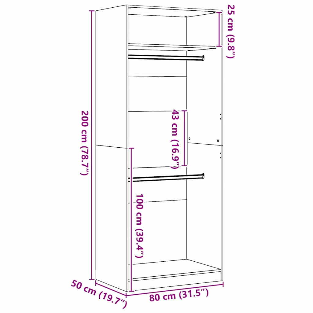 vidaXL Garderoba Czarny Dąb 80 x 50 x 200 cm Materiał drewnopochodny