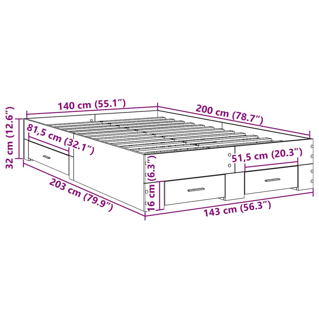 vidaXL Ramka łóżka Brązowy 140 x 200 cm Materiał drewnopochodny