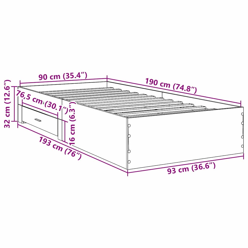 vidaXL Ramka łóżka Brązowy 90 x 190 cm Materiał drewnopochodny