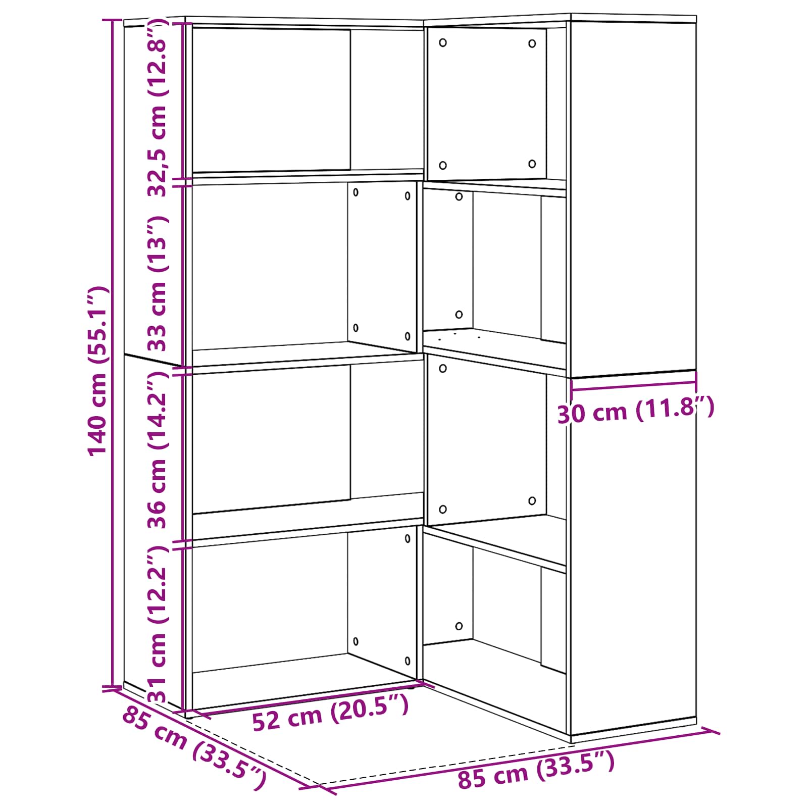 vidaXL Garderoba 2 pcs Czarny Dąb 85 x 85 x 140 cm
