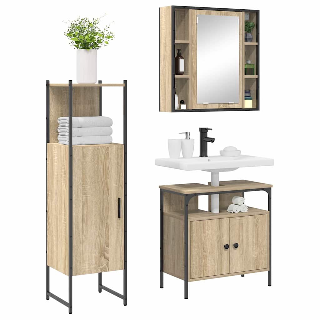 vidaXL Zestaw mebli łazienkowych 3 pcs Brązowy Materiał drewnopochodny