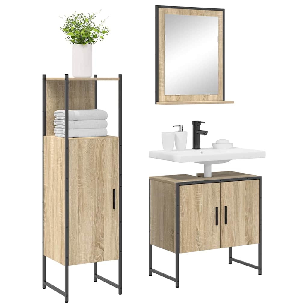 vidaXL Zestaw mebli łazienkowych 3 pcs Brązowy Materiał drewnopochodny