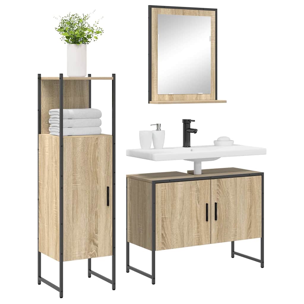 vidaXL Zestaw mebli łazienkowych 3 pcs Brązowy Materiał drewnopochodny