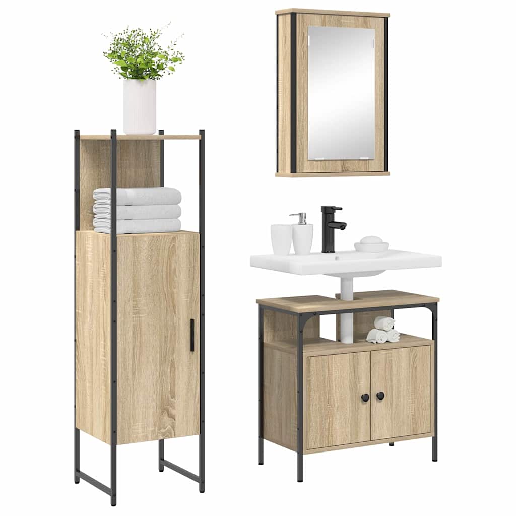 vidaXL Zestaw mebli łazienkowych 3 pcs Brązowy Materiał drewnopochodny