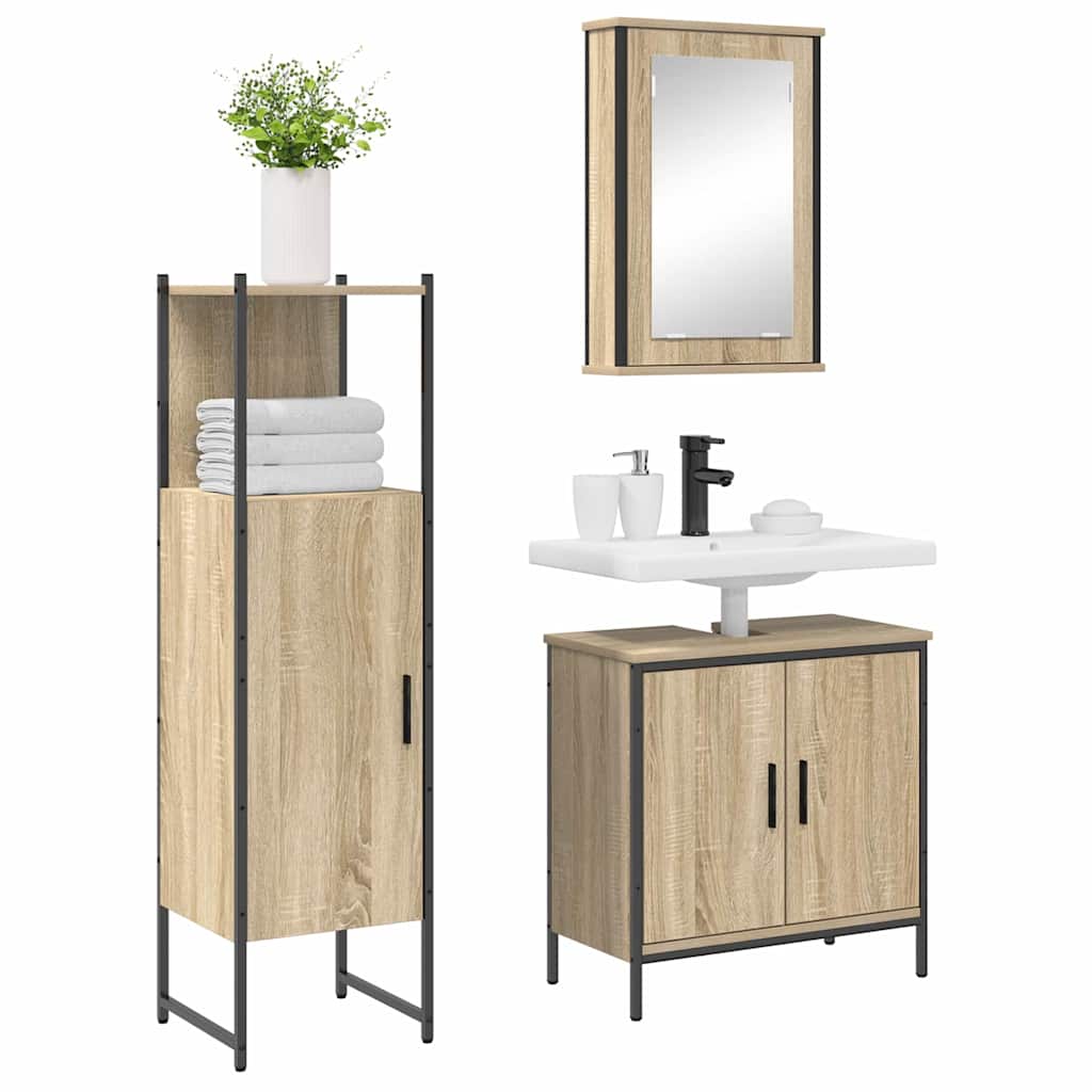 vidaXL Zestaw mebli łazienkowych 3 pcs Brązowy Materiał drewnopochodny