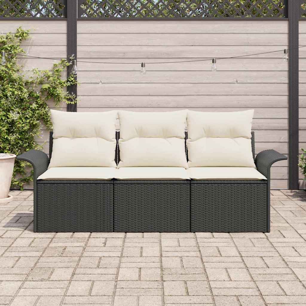 vidaXL Zestaw Sof z poduszką 3 pcs Czarny polirattan