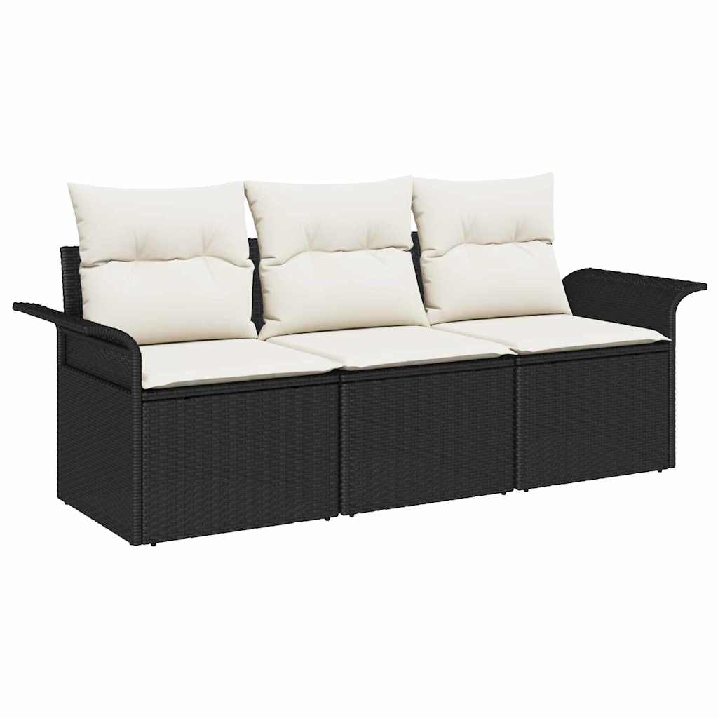 vidaXL Zestaw Sof z poduszką 3 pcs Czarny polirattan