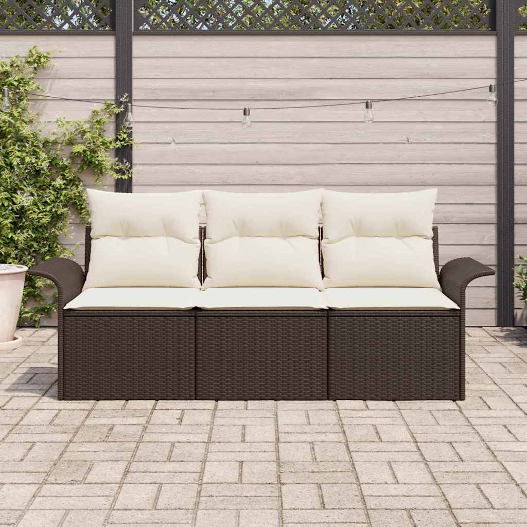 vidaXL Zestaw Sof z poduszką 3 pcs Brązowy i Kremowy polirattan