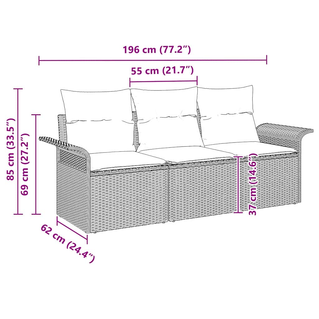 vidaXL Zestaw Sof z poduszką 3 pcs Brązowy i Kremowy polirattan
