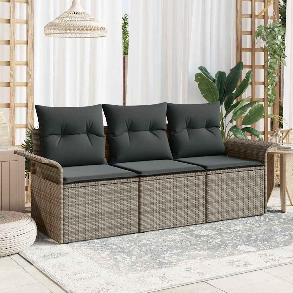 vidaXL Zestaw Sof z poduszką 3 pcs Szary polirattan