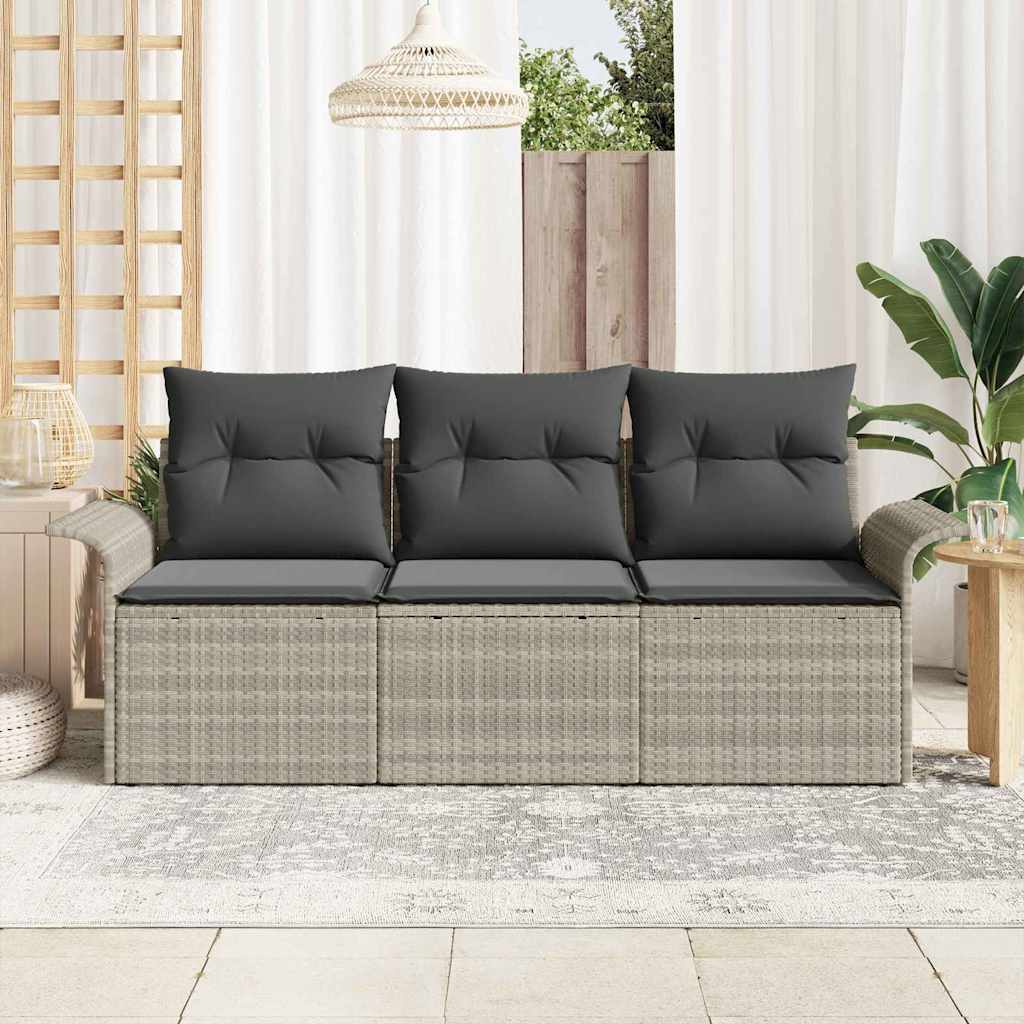 vidaXL Zestaw Sof z poduszką 3 pcs Szary polirattan
